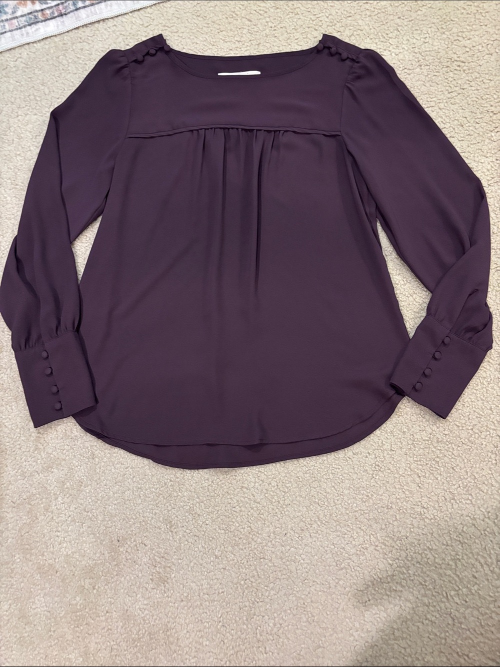 LOFT Long-Sleeve Pleated Yoke Blouse - Plum